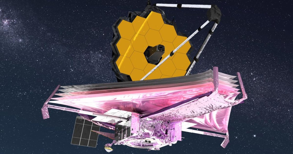 Artist's concept of NASA's James Webb Space Telescope, whose NIRSpec instrument revealed the unexpected non-rotating kinematics of early-universe galaxy XMM-VID1-2075.