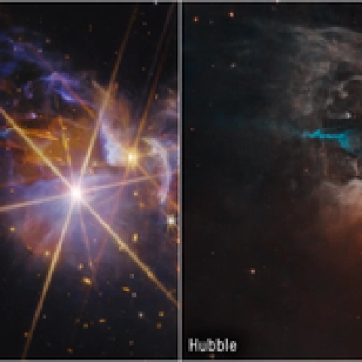 FS Tau lado a lado (imagen de Webb y Hubble)